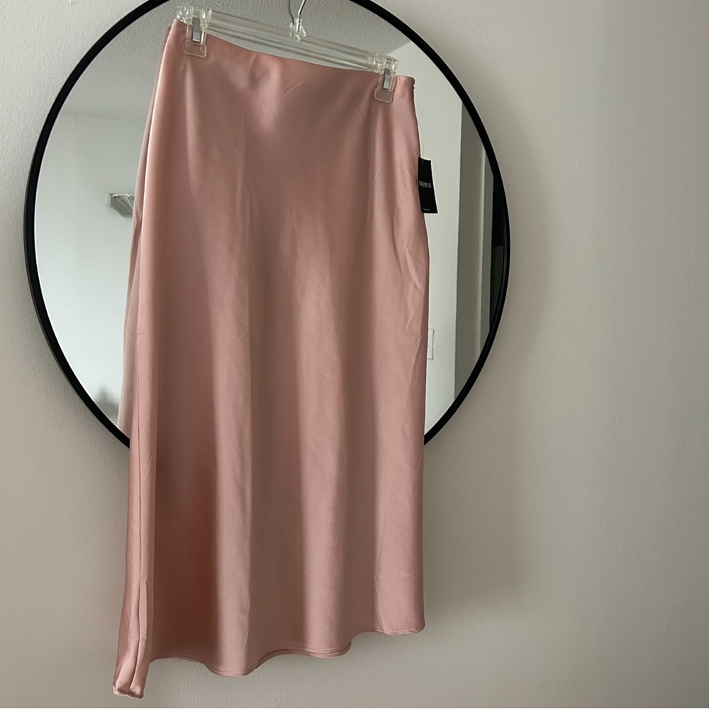 Pink Satin Midi Skirt